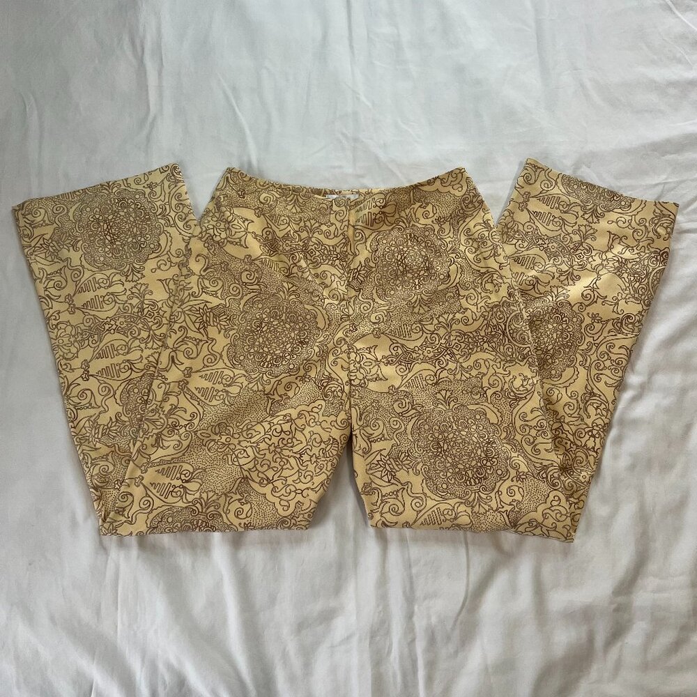 Talbots Yellow Velvet Y2K Ornate Pattern High Waist Pants | Size 6